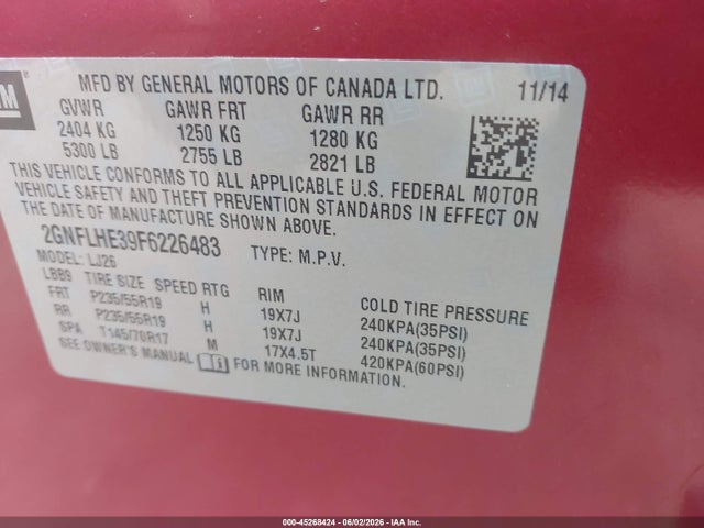 Chevrolet Equinox Ltz 2015 2GNFLHE39F6226483 Image 9
