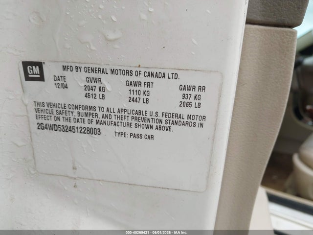 Aukcja sprzedaży 2005 Buick Lacrosse Cxl, vin: 2G4WD532451228003, numer aukcji: 45268431