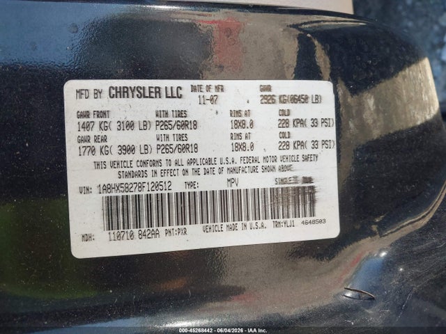Aukcja sprzedaży 2008 Chrysler Aspen Limited, vin: 1A8HX58278F120512, numer aukcji: 45268442