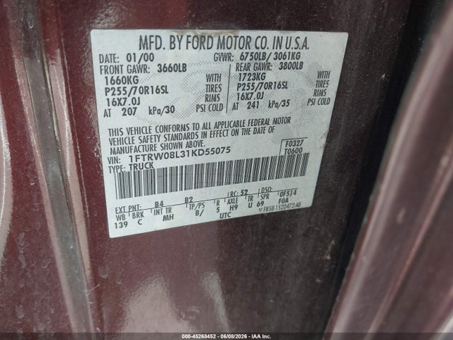 Aukcja sprzedaży 2001 Ford F-150 Supercrew King Ranch/lariat/xlt, vin: 1FTRW08L31KD55075, numer aukcji: 45268452