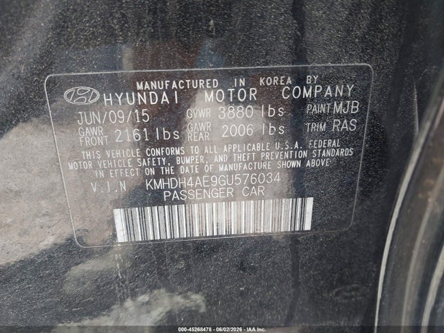 Aukcja sprzedaży 2016 Hyundai Elantra Se, vin: KMHDH4AE9GU576034, numer aukcji: 45268478