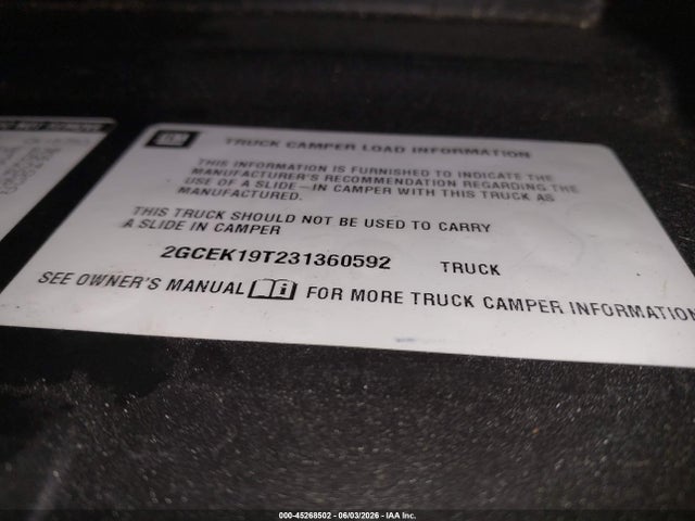 Aukcja sprzedaży 2003 Chevrolet Silverado 1500 Lt, vin: 2GCEK19T231360592, numer aukcji: 45268502