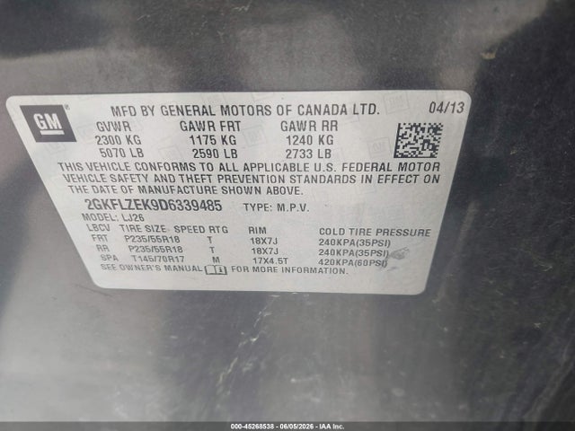 Продажа на аукционе авто 2013 Gmc Terrain Denali, vin: 2GKFLZEK9D6339485, номер лота: 45268538