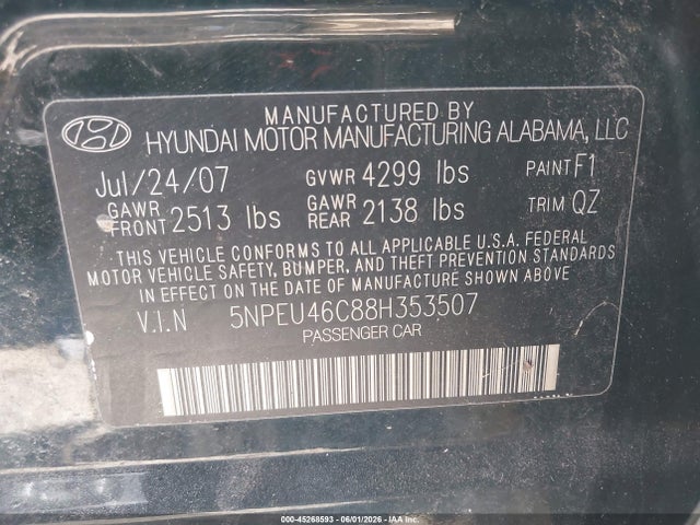 Aukcja sprzedaży 2008 Hyundai Sonata Limited/se, vin: 5NPEU46C88H353507, numer aukcji: 45268593