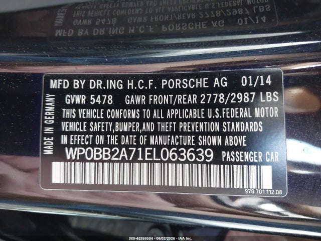 Aukcja sprzedaży 2014 Porsche Panamera 4s Executive, vin: WP0BB2A71EL063639, numer aukcji: 45268594