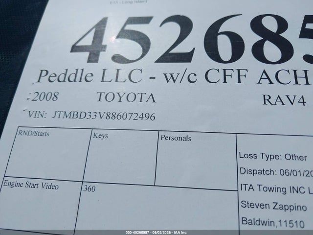 45268597 :رقم المزاد ، JTMBD33V886072496 vin ، 2008 Toyota Rav4 مزاد بيع