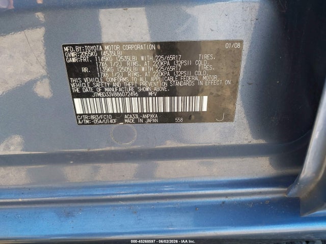 45268597 :رقم المزاد ، JTMBD33V886072496 vin ، 2008 Toyota Rav4 مزاد بيع