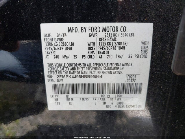 Aukcja sprzedaży 2017 Ford Edge Sel, vin: 2FMPK4J95HBB95564, numer aukcji: 45268605