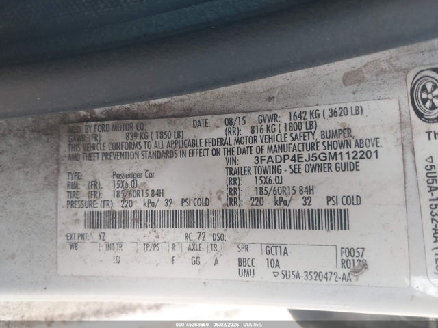 Продаж на аукціоні авто 2016 Ford Fiesta Se, vin: 3FADP4EJ5GM112201, номер лоту: 45268650