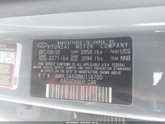 Продажа на аукционе авто 2021 Hyundai Elantra Sel, vin: KMHLS4AG8MU116700, номер лота: 45268663