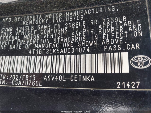 45268679 :رقم المزاد ، 4T1BF3EK5AU031074 vin ، 2010 Toyota Camry Le مزاد بيع