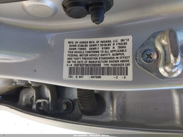 Продаж на аукціоні авто 2013 Honda Civic Lx, vin: 19XFB2F58DE050595, номер лоту: 45268689