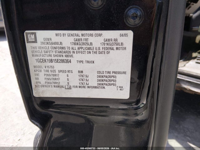 Продажа на аукционе авто 2005 Chevrolet Silverado 1500 Z71, vin: 1GCEK19B15E286364, номер лота: 45268733