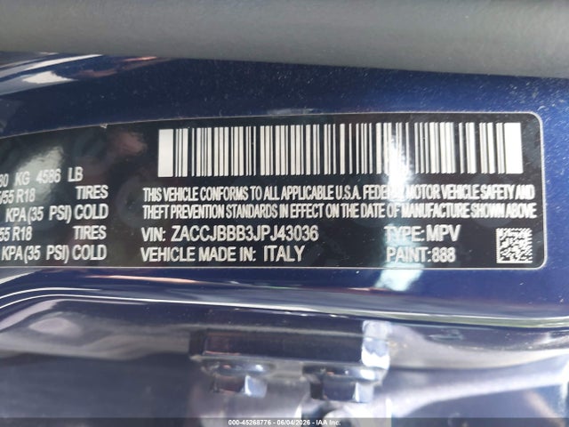 Продаж на аукціоні авто 2018 Jeep Renegade Altitude 4x4, vin: ZACCJBBB3JPJ43036, номер лоту: 45268776
