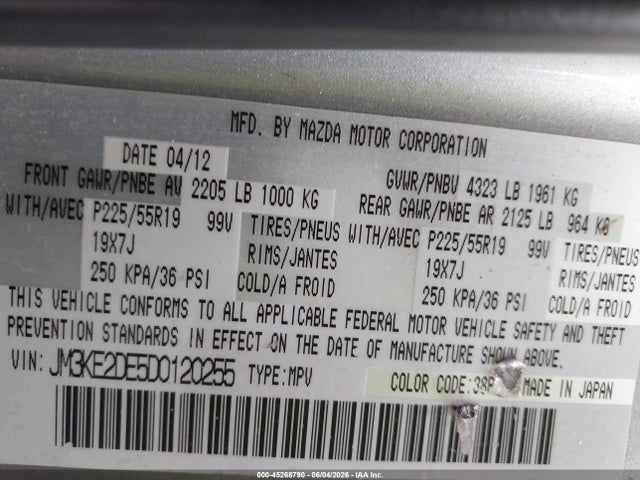 Продаж на аукціоні авто 2013 Mazda Cx-5 Grand Touring, vin: JM3KE2DE5D0120255, номер лоту: 45268790