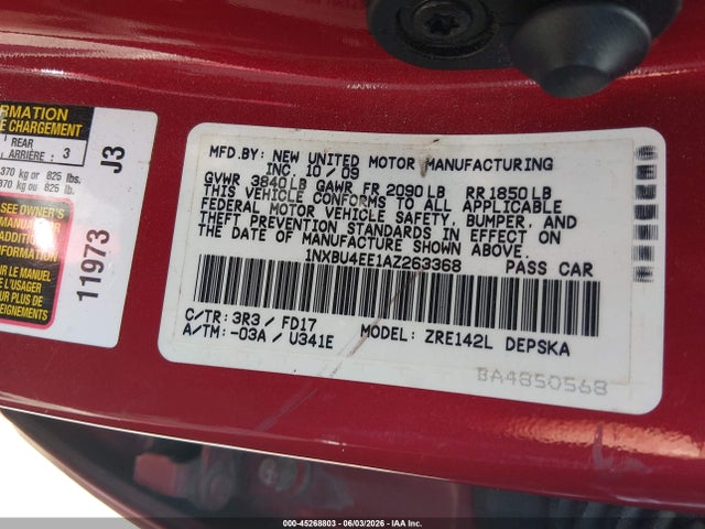 Aukcja sprzedaży 2010 Toyota Corolla S, vin: 1NXBU4EE1AZ263368, numer aukcji: 45268803
