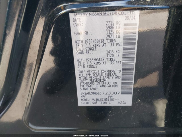 Auction sale of the 2014 Nissan Pathfinder Sv, vin: 5N1AR2MM6EC723307, lot number: 45268829