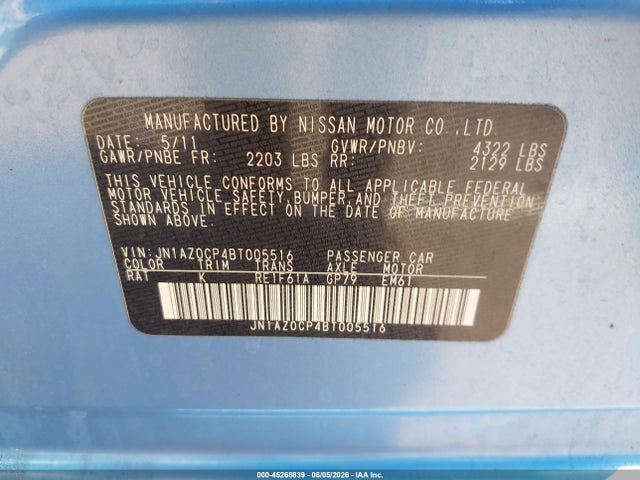 Продаж на аукціоні авто 2011 Nissan Leaf Sl, vin: JN1AZ0CP4BT005516, номер лоту: 45268839