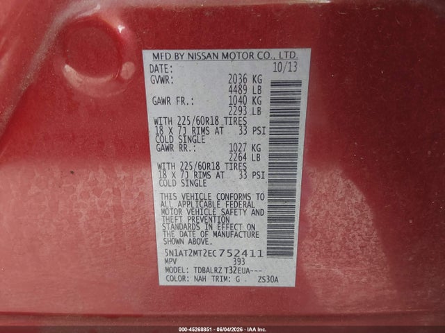 Aukcja sprzedaży 2014 Nissan Rogue Sl, vin: 5N1AT2MT2EC752411, numer aukcji: 45268851
