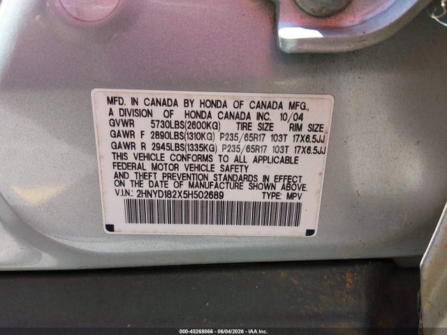 Aukcja sprzedaży 2005 Acura Mdx, vin: 2HNYD182X5H502689, numer aukcji: 45268866