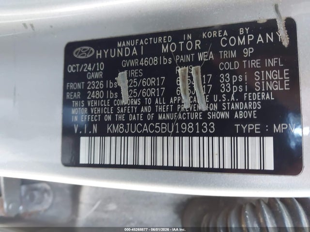 Продаж на аукціоні авто 2011 Hyundai Tucson Gls, vin: KM8JUCAC5BU198133, номер лоту: 45268877