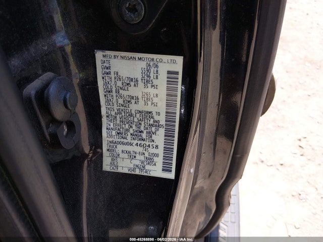 Aukcja sprzedaży 2006 Nissan Frontier Se, vin: 1N6AD06U06C460458, numer aukcji: 45268898