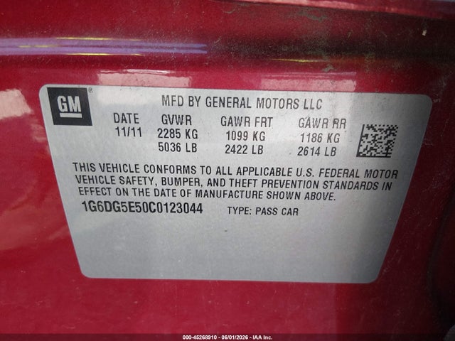 Aukcja sprzedaży 2012 Cadillac Cts Luxury, vin: 1G6DG5E50C0123044, numer aukcji: 45268910