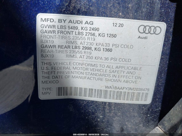 Aukcja sprzedaży 2021 Audi Q5 Premium Plus 45 Tfsi Quattro S Tronic, vin: WA1BAAFY3M2038478, numer aukcji: 45268914