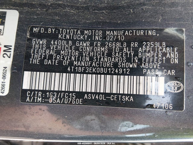 Aukcja sprzedaży 2011 Toyota Camry Se, vin: 4T1BF3EK0BU124912, numer aukcji: 45268951