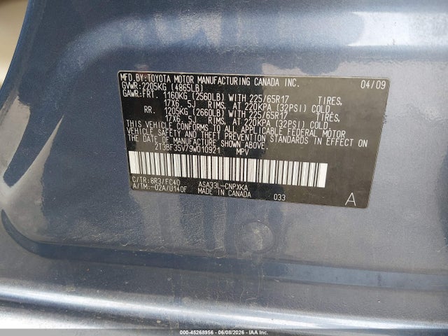 Aukcja sprzedaży 2009 Toyota Rav4, vin: 2T3BF35V79W010921, numer aukcji: 45268956