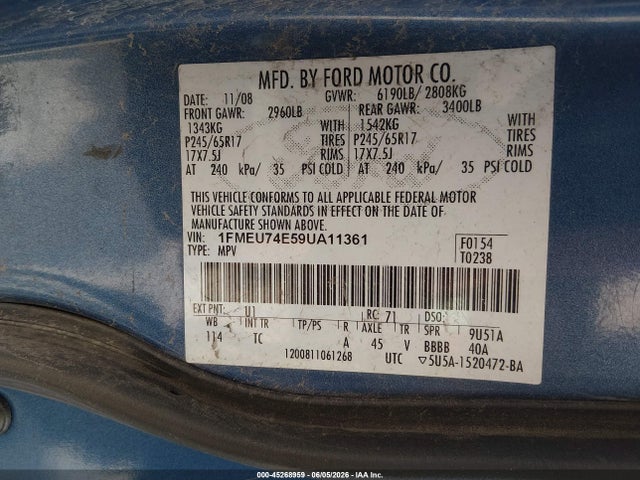 Aukcja sprzedaży 2009 Ford Explorer Eddie Bauer, vin: 1FMEU74E59UA11361, numer aukcji: 45268959