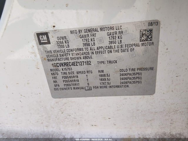 45268966 :رقم المزاد ، 1GCVKREC4EZ127182 vin ، 2014 Chevrolet Silverado 1500 Lt مزاد بيع