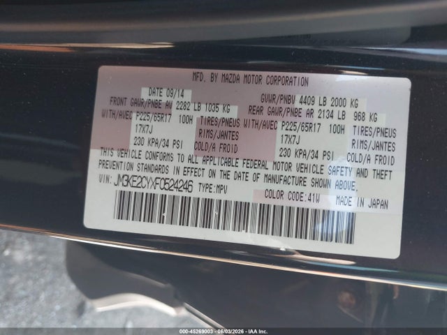 Aukcja sprzedaży 2015 Mazda Cx-5 Touring, vin: JM3KE2CYXF0524246, numer aukcji: 45269003