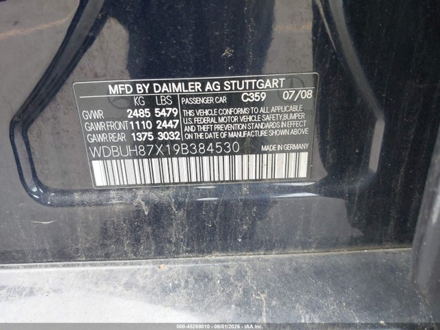 Aukcja sprzedaży 2009 Mercedes-benz E 350 4matic, vin: WDBUH87X19B384530, numer aukcji: 45269010