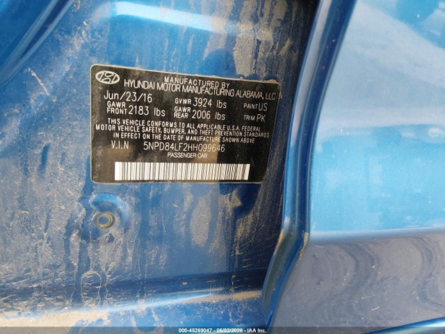 Aukcja sprzedaży 2017 Hyundai Elantra Limited, vin: 5NPD84LF2HH099646, numer aukcji: 45269047