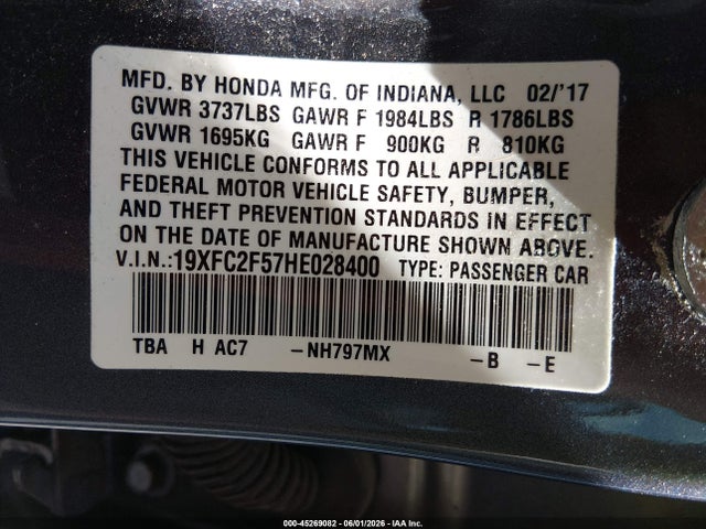 Honda Civic Lx 2017 19XFC2F57HE028400 Image 9