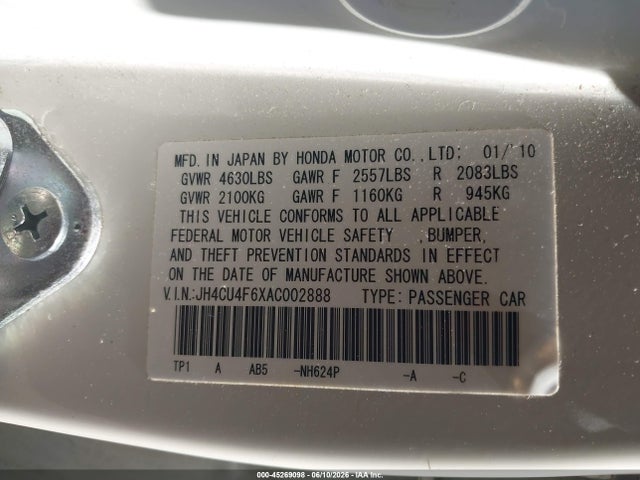 2010 Acura Tsx 3.5 მანქანა იყიდება აუქციონზე, vin: JH4CU4F6XAC002888, აუქციონის ნომერი: 45269098