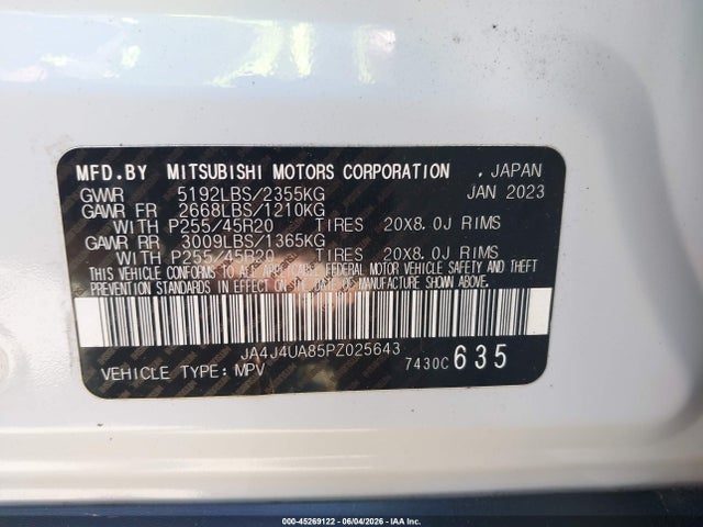 2023 Mitsubishi Outlander Ralliart S-awc/se 2.5 S-awc/se Black Edition S-awc/se Special Editiont S-awc მანქანა იყიდება აუქციონზე, vin: JA4J4UA85PZ025643, აუქციონის ნომერი: 45269122