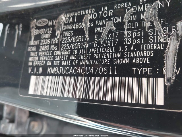 45269126 :رقم المزاد ، KM8JUCAC4CU470611 vin ، 2012 Hyundai Tucson Gls مزاد بيع