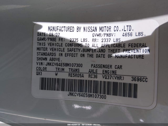 Продаж на аукціоні авто 2008 Infiniti G37 Journey, vin: JNKCV64E58M107300, номер лоту: 45269130