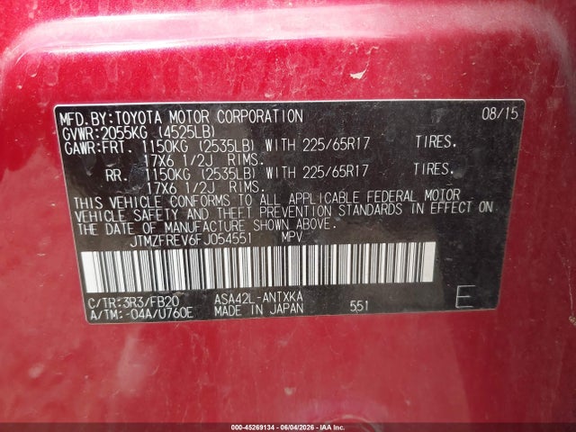 Aukcja sprzedaży 2015 Toyota Rav4 Le, vin: JTMZFREV6FJ054551, numer aukcji: 45269134
