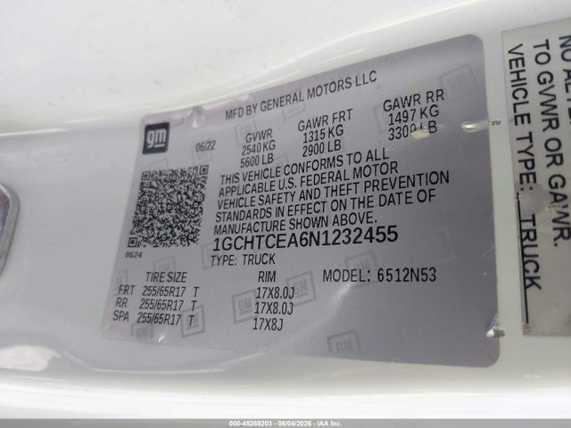 Продаж на аукціоні авто 2022 Chevrolet Colorado, vin: 1GCHTCEA6N1232455, номер лоту: 45269203