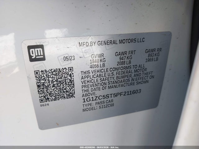 1G1ZC5ST5PF211603 Chevrolet Malibu Fwd 1fl