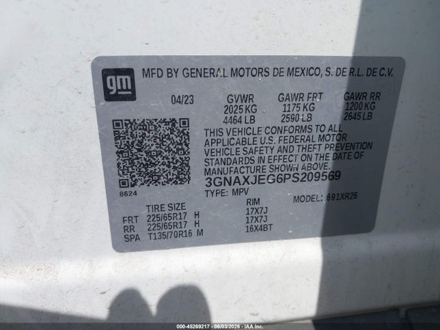 Продажа на аукционе авто 2023 Chevrolet Equinox Fwd 2fl, vin: 3GNAXJEG6PS209569, номер лота: 45269217