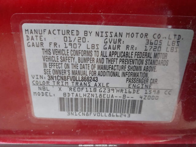Nissan Versa Sr Xtronic Cvt 2020 3N1CN8FV0LL866243 Image 9