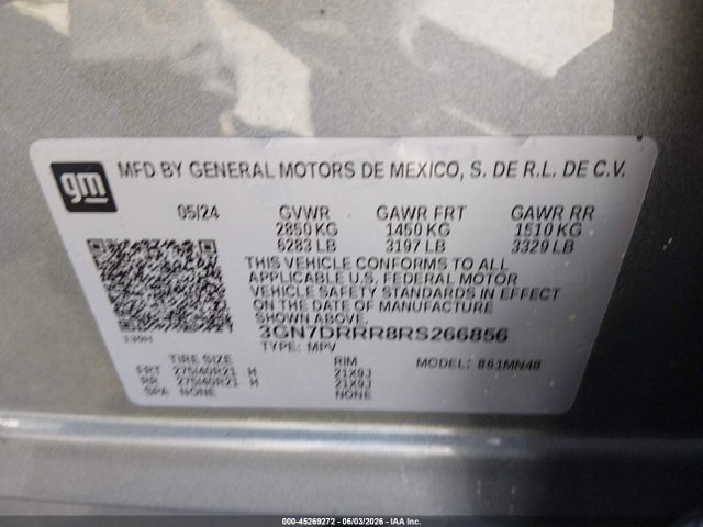 45269272 :رقم المزاد ، 3GN7DRRR8RS266856 vin ، 2024 Chevrolet Equinox Ev Rs مزاد بيع