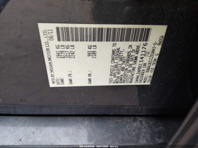 Aukcja sprzedaży 2012 Nissan Altima 2.5 S, vin: 1N4AL2AP0CC141176, numer aukcji: 45269286