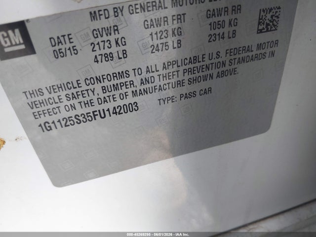 2015 Chevrolet Impala 2lt მანქანა იყიდება აუქციონზე, vin: 1G1125S35FU142003, აუქციონის ნომერი: 45269295