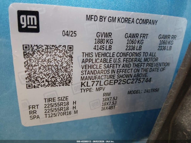 KL77LGEP2SC275744 Chevrolet Trax Fwd 1rs