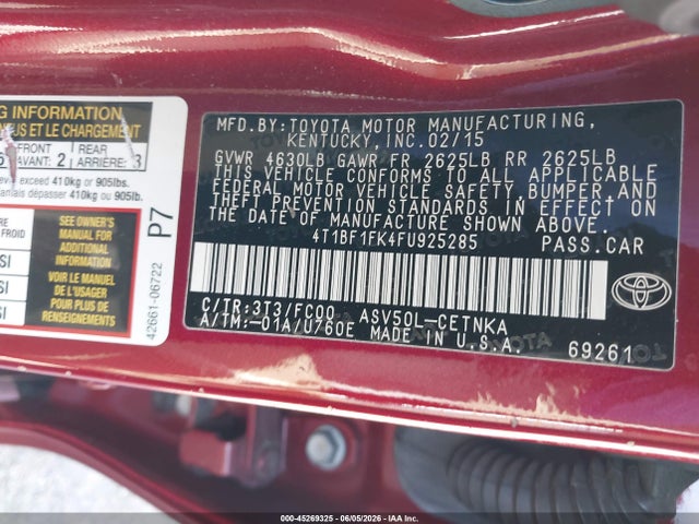 4T1BF1FK4FU925285 Toyota CAMRY LE